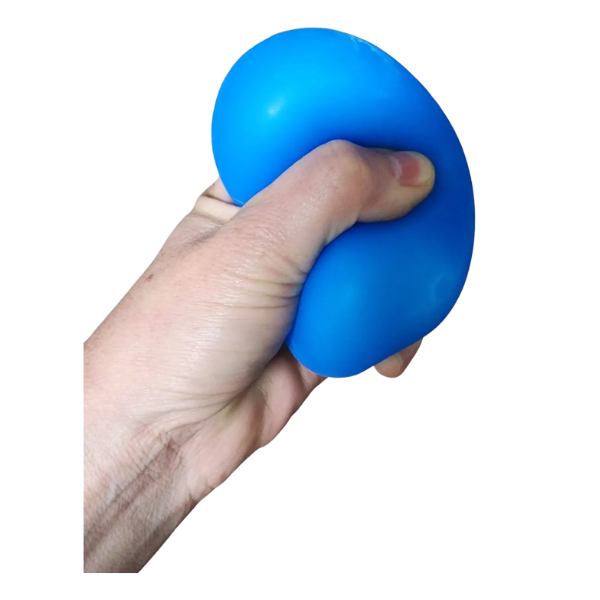 blue mouldable stress ball being squeezed-fun fidgets