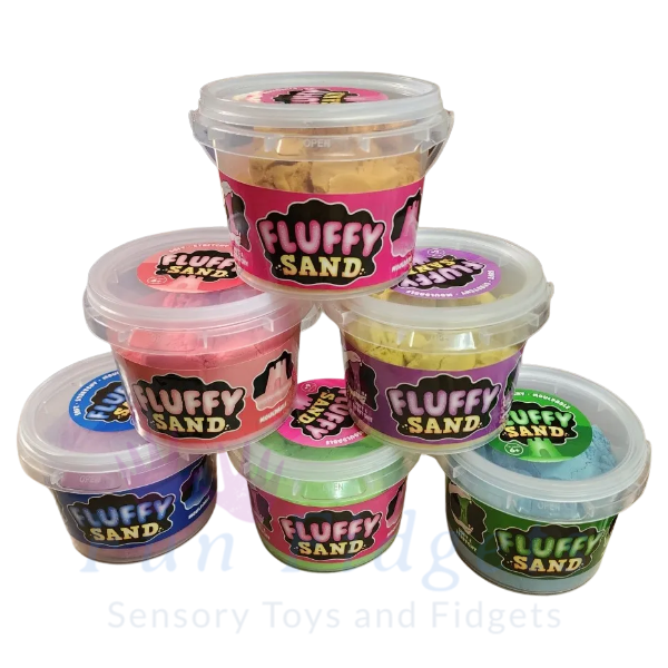 tubs of fluffy cotton sand-fun fidgets