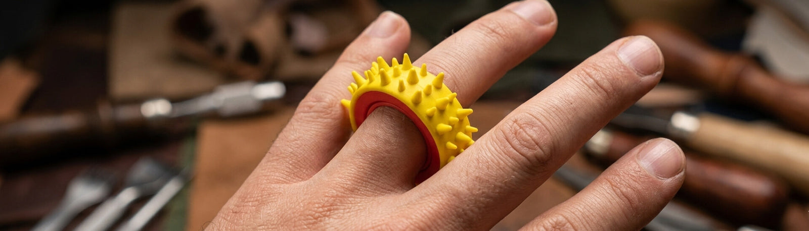 a textured sensory ring shown on a finger-fun fidgets