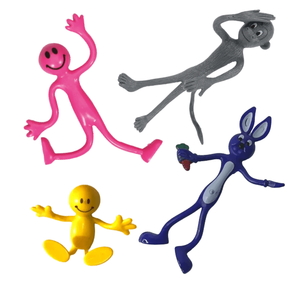 bendy buddies pack containing 1 bendy monkey, a bendy bunny, a lrg bendy figure and a small bendy figure-fun fidgets