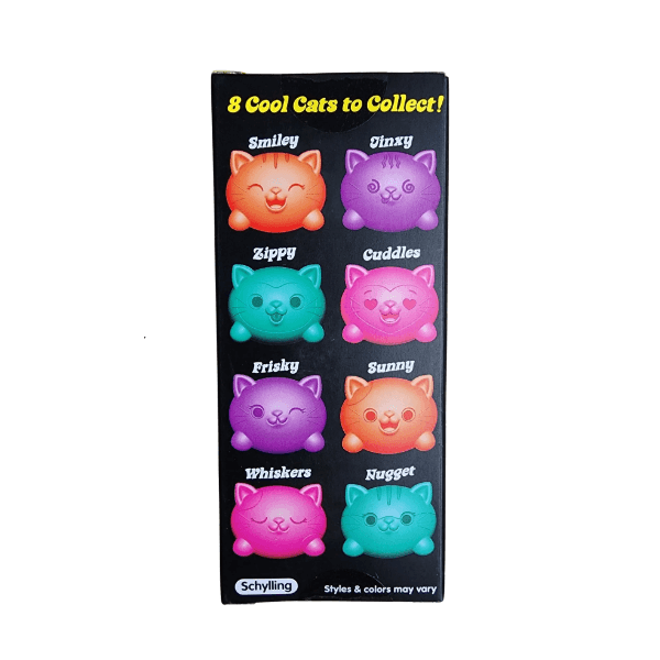 cool cats nee doh 3pk box showing the 8 characters to collect-fun fidgets