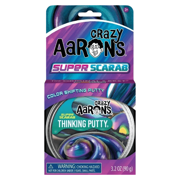 Crazy Aaron&#39;s Thinking Putty-Super Scarab-4 Inch Tin shown in the packaging-fun fidgets