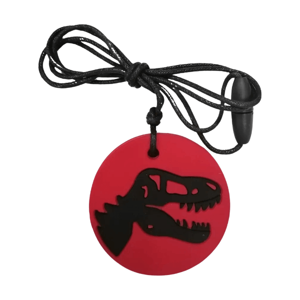 red Dino Pendant Chew Necklace-fun fidgets