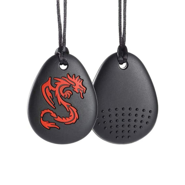 red dragon chew necklaces showing the front and the back-fun fidgets