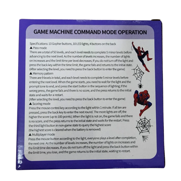 Electronic Speed Pop It Game-Red Spider back of box-fun fidgets