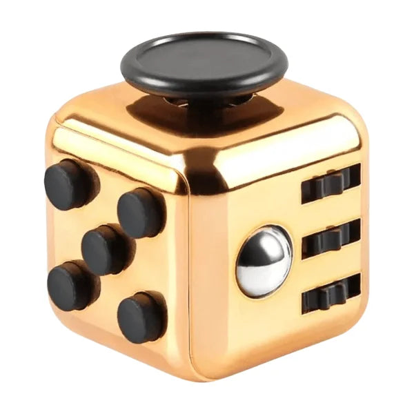 fidget toys collection image showing a gold fidget cube-fun fidgets