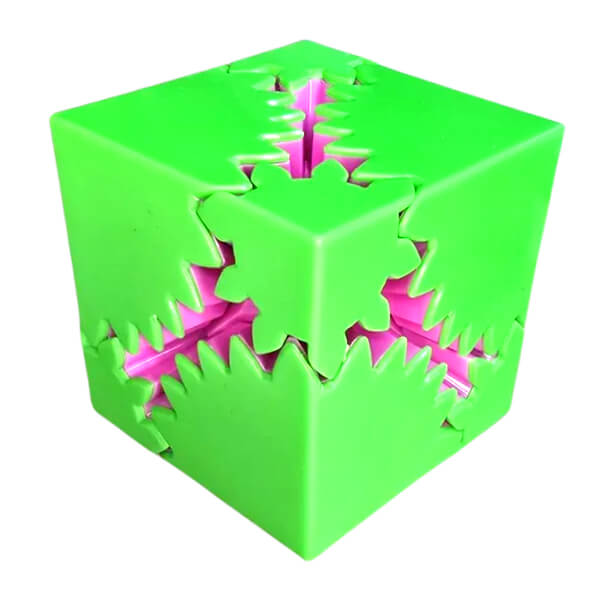 Green and pink Gear Fidget Square on a white background-fun fidgets