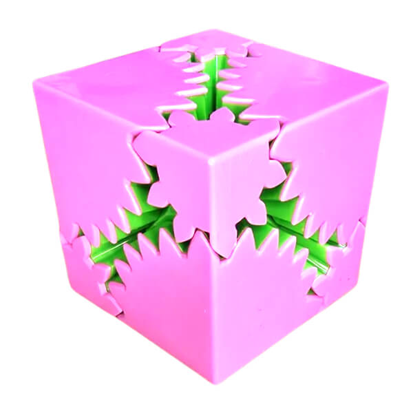 Pink and green Gear Fidget Square on a white background-fun fidgets