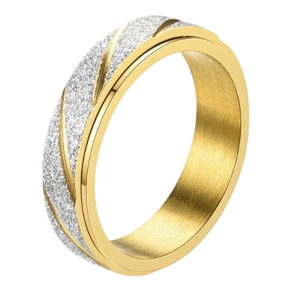 Gold and silver spinning fidget ring on a white background-fun fidgets
