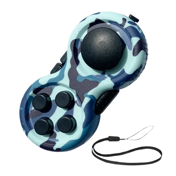 blue camo Game Controller Fidget with Lanyard-fun fidgets