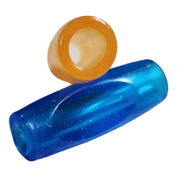 an orange and a blue gel pencil grip-fun fidgets