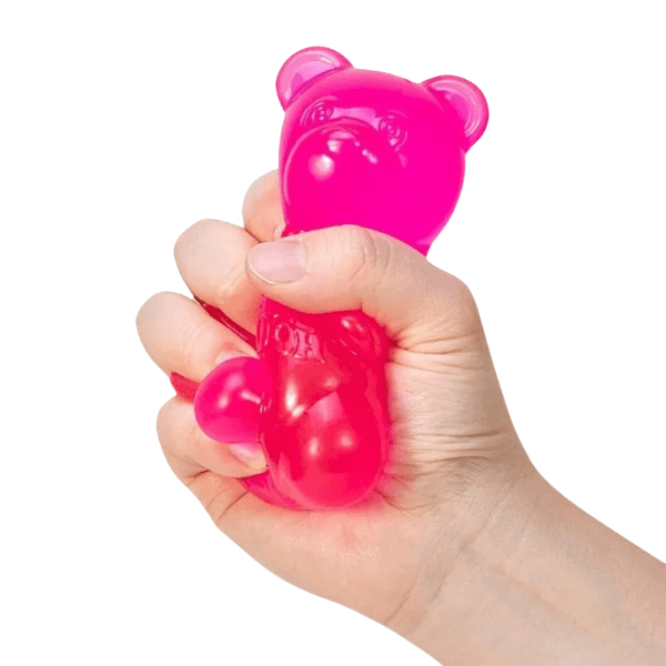 pink Gummy Bear Nee Doh-Schylling being squished-fun fidgets