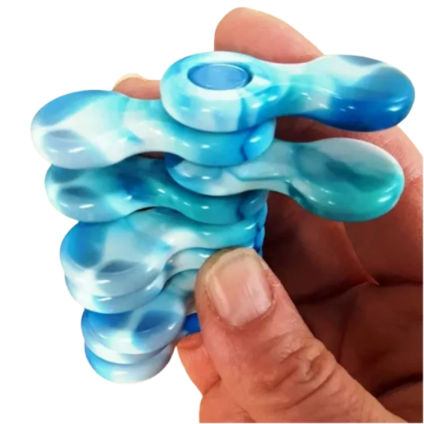 blue helix fidget being held-fun fidgets