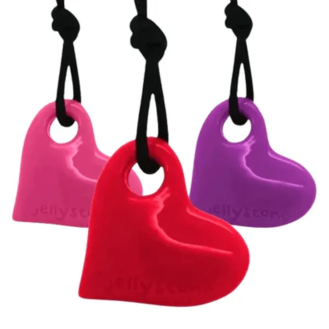 chewables collection image showing 3 heart shaped chewable necklaces-fun fidgets