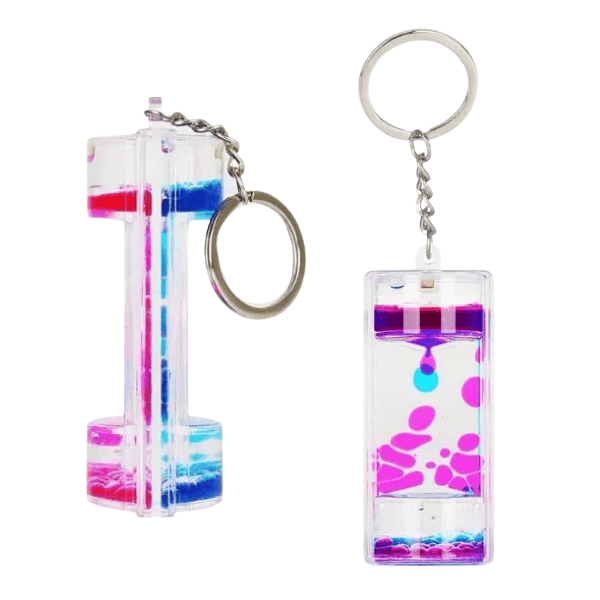 a front and side view of a liquid motion keychain-fun fidgets