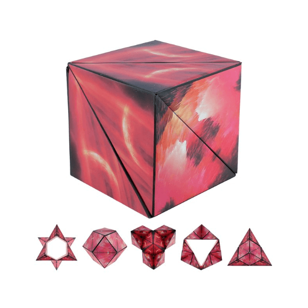 pink Changeable Magnetic Magic Cube showing some designs-fun fidgets
