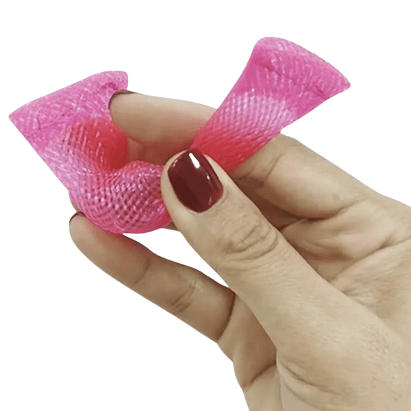 pink mesh and marble fidget being bent-fun fidgets