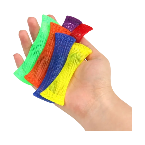 mesh and marble fidgets in a hand to show size-fun fidgets