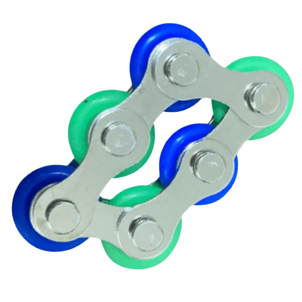 metal chain fidget with blue and green rubber wheels-sensory sensations-fun fidgets