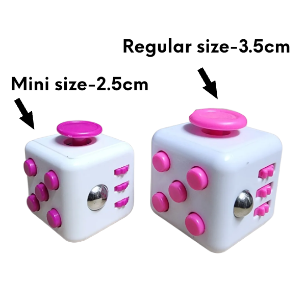 mini cube fidget and regular cube fidget to show size comparison-fun fidgets