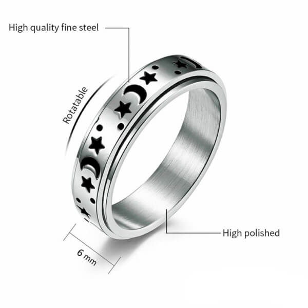 Spinning Fidget Ring-Moon and Stars