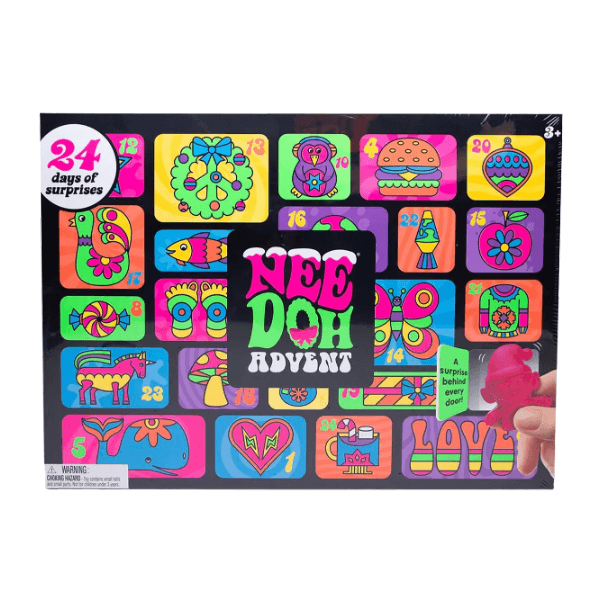 Nee Doh Advent calendar with colourful designs and a small figure on a white background-fun fidgets