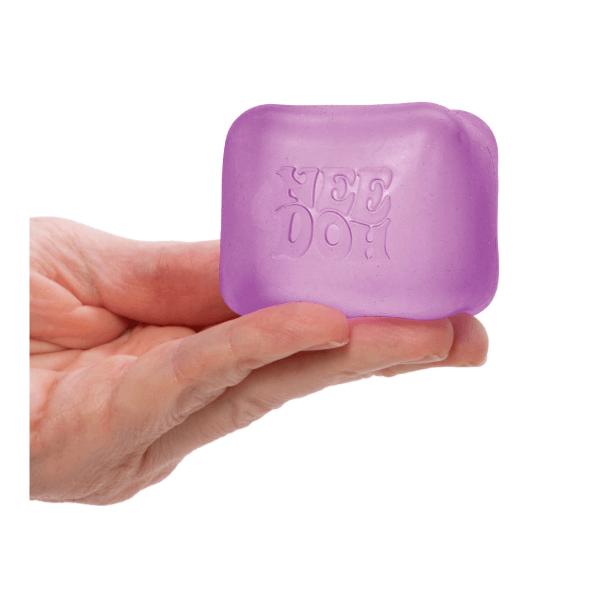 purple Nee doh nice cube-schylling being held- fun fidgets