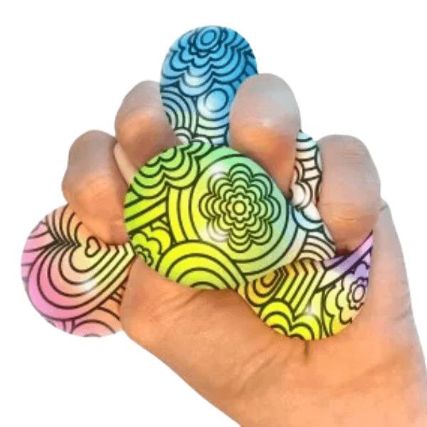 press-doh nee do being squeezed to show the rainbow of colours-fun fidgets