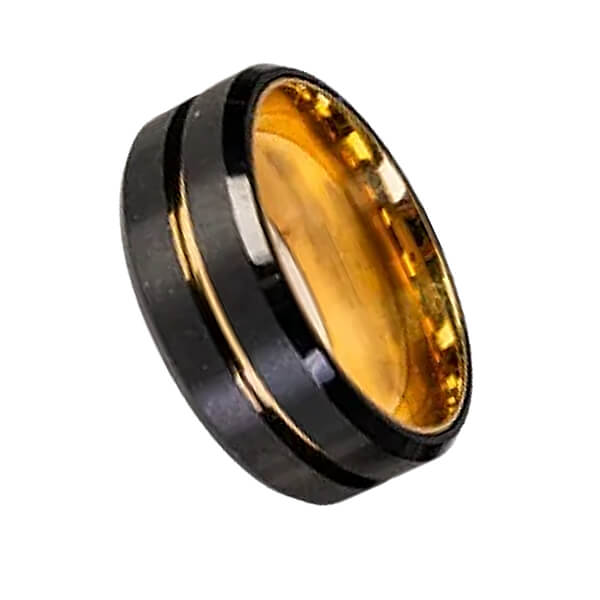 Black and gold rotating fidget ring on a white background-fun fidgets