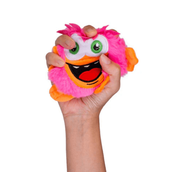 pink sandbaggers sensory monster being squeezed-fun fidgets