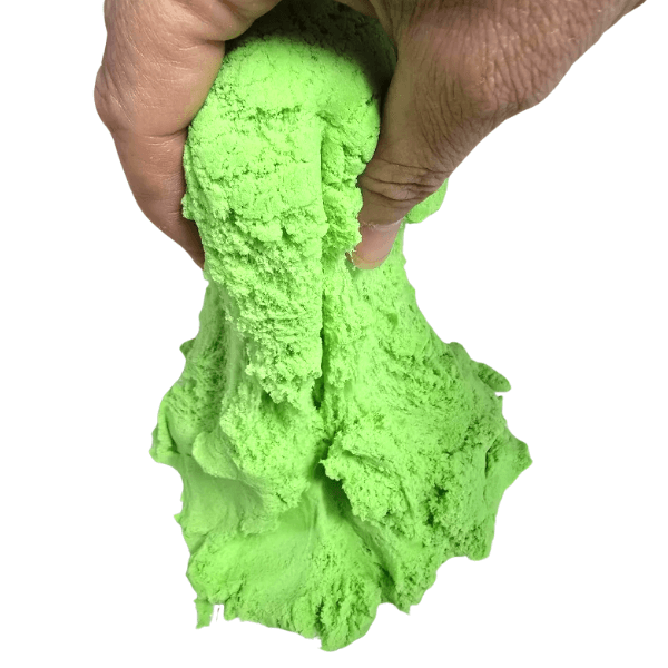 green sensory cotton sand being stretched-fun fidgets