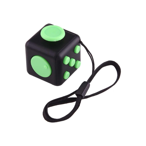  green/black mini cube fidget on a lanyard-fun fidgets