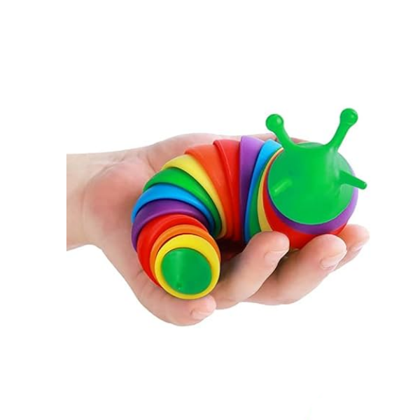 rainbow sensory slug fidget in a hand-fun fidgets