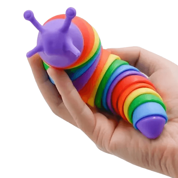 rainbow sensory slug fidget in a hand-fun fidgets