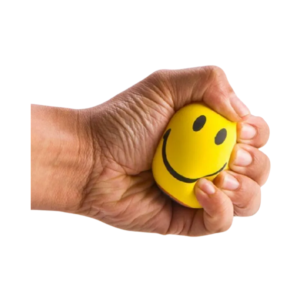 smiley stress ball being squeezed-fun fidgets