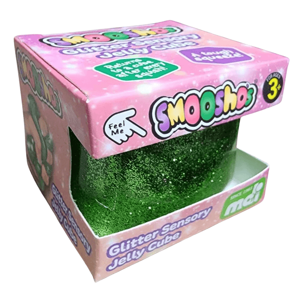 green Smooshos Glitter Sensory Jelly Cube-fun fidgets