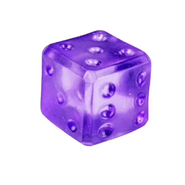 Purple transparent Smooshos Super Squeeze Dice on a white background-fun fidgets