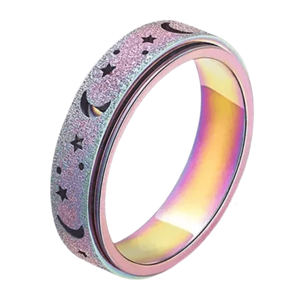 oil slick Spinning Fidget Ring-Moon and Stars-fun fidgets