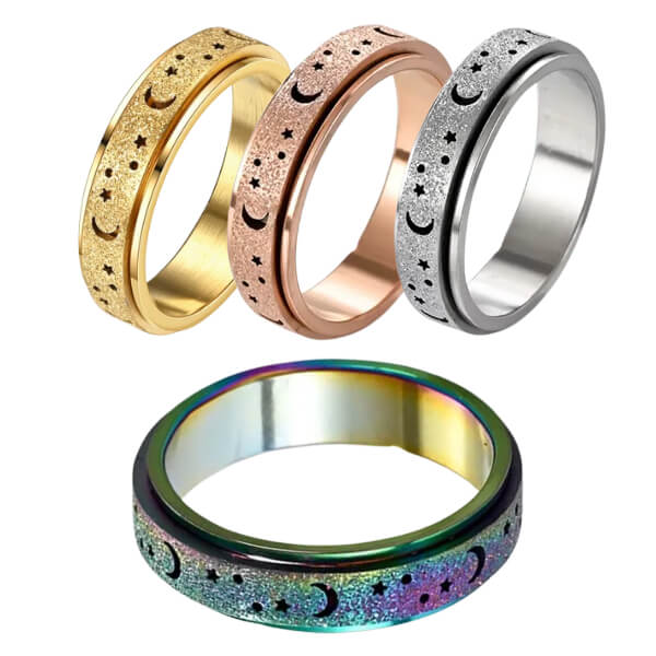 Spinning Fidget Ring-Moon and Stars