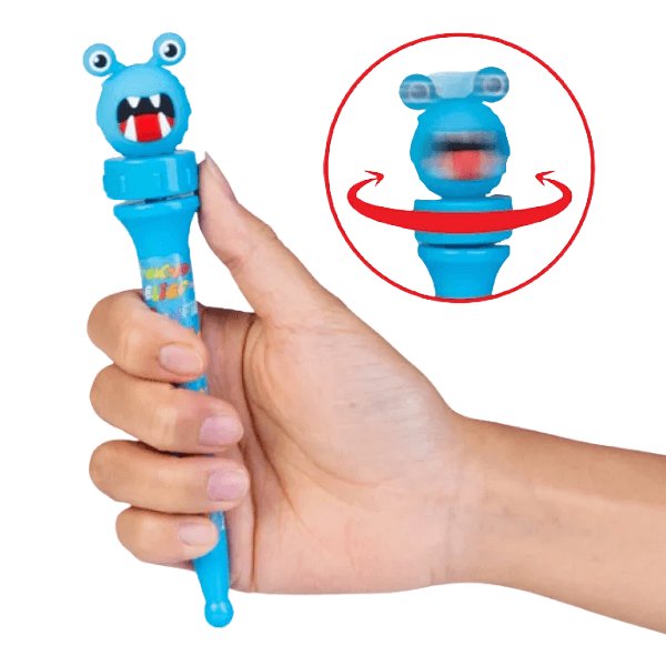 blue Spinning Monsterlings Pen being spun-fun fidgets