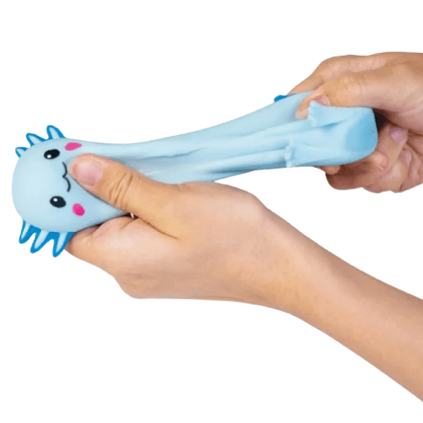 blue squishy stretch axolotl being stretched-fun fidgets