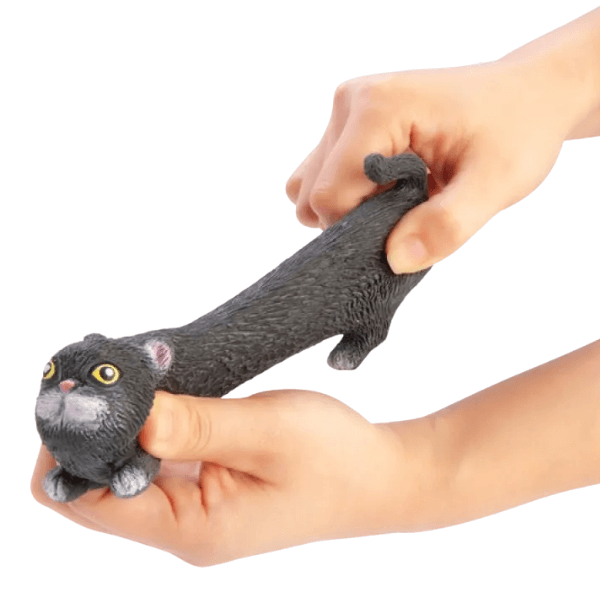 black squishy stretch cat being stretched-fun fidgets