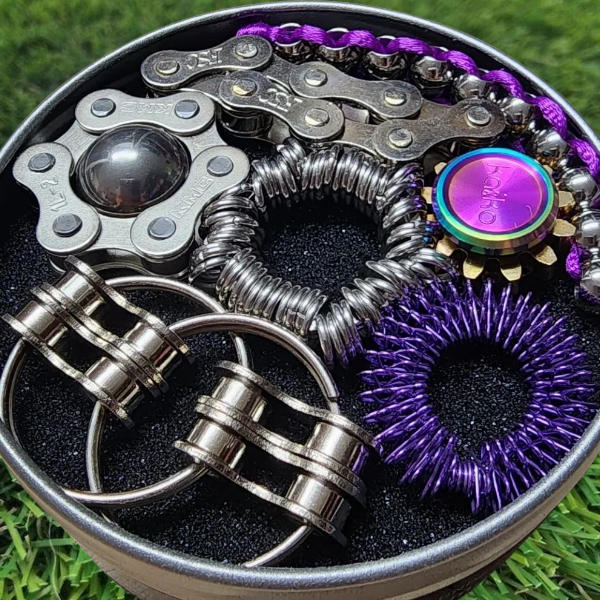 the works fidget kit in purple-fun fidgets