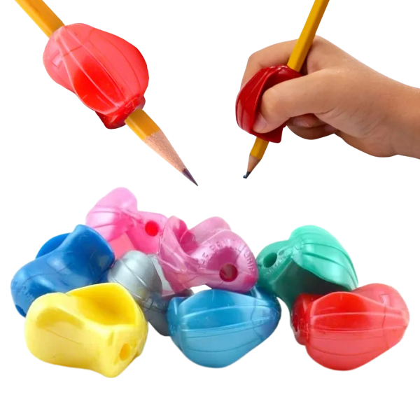 assorted colours of crossover pencil grips also shown on a pencil