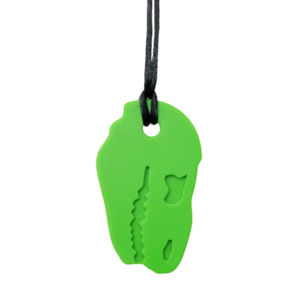 green dino chew necklace-fun fidgets