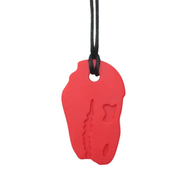 red dino chew necklace-fun fidgets