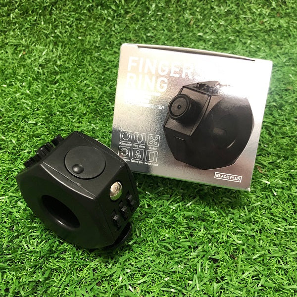 black fidget cube ring shown with product box-fun fidgets