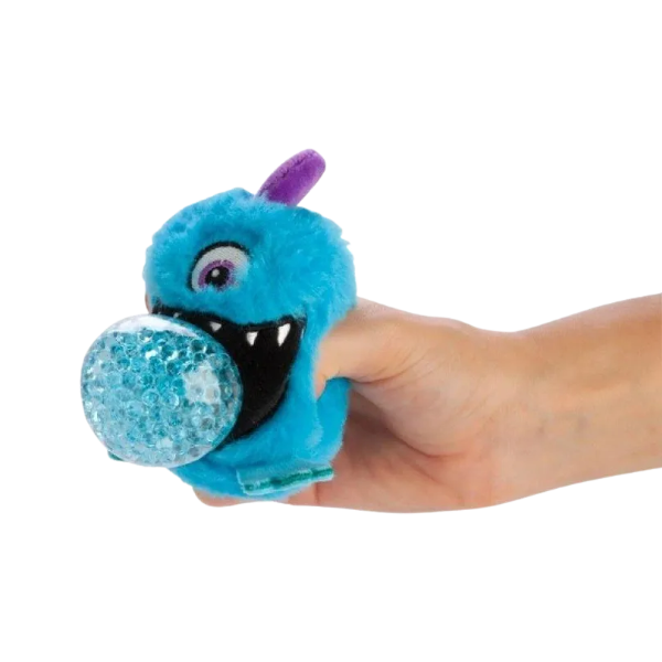 blue plush monster squish ball being squeezed-fun fidgets
