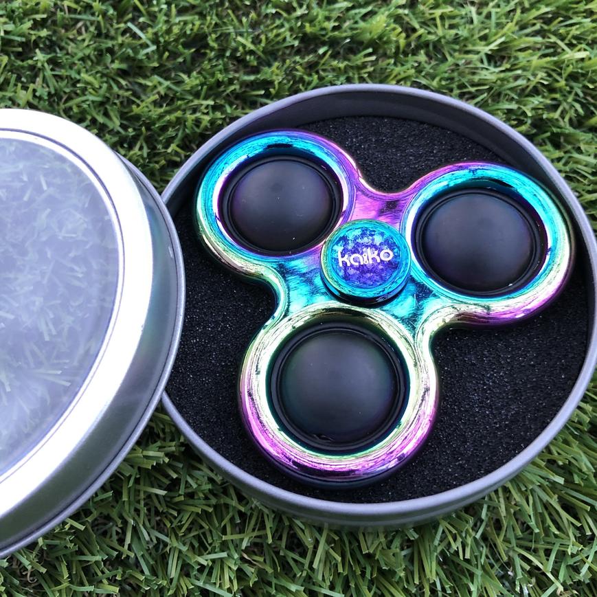 kaiko fidgets metal pop it spinner in tin with lid off-fun fidgets