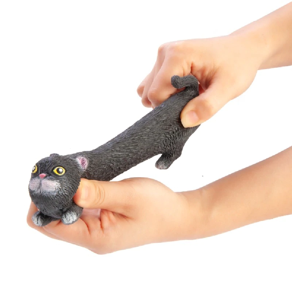 black squishy stretch cat being stretched-fun fidgets